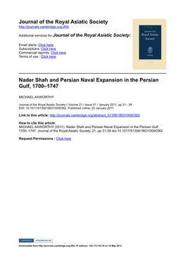 Journal of the Royal Asiatic Society Nader Shah and Persian Naval