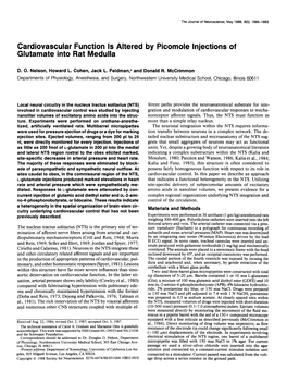 Cardiovascular Function Is Altered by Picomole Injections of Glutamate Into Rat Medulla