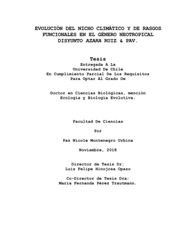 Evolución Del Nicho Climático Y De Rasgos Funcionales En El Género Neotropical Disyunto Azara Ruiz & Pav