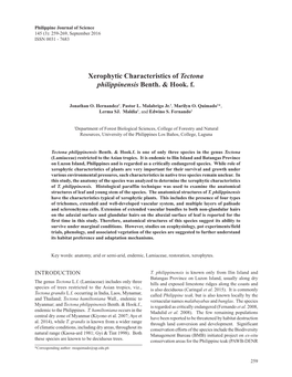 Xerophytic Characteristics of Tectona Philippinensis Benth. & Hook. F
