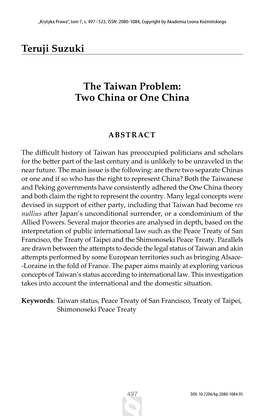 Teruji Suzuki the Taiwan Problem