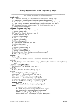 Soaring Magazine Index for 1962 Organized by Subject Aerodynamics