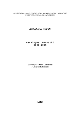 Catalogue Cumulatif 2000-2005