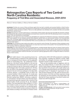 Retrospective Case Reports of Two Central North Carolina Residents: Frequency of Tick Bites and Associated Illnesses, 2001-2014