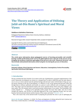 The Theory and Application of Utilizing Jalāl-Ad-Dīn Rumi's