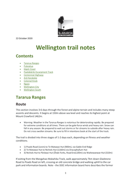 Wellington Trail Notes Contents