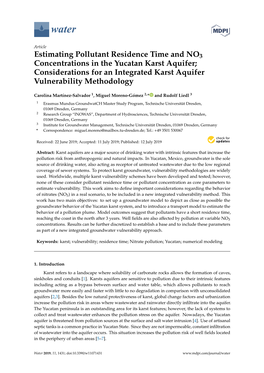 Estimating Pollutant Residence Time and NO3 Concentrations in the Yucatan Karst Aquifer; Considerations for an Integrated Karst Aquifer Vulnerability Methodology