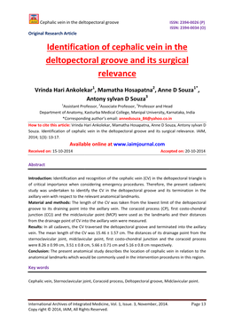 Identification of Cepha Deltopectoral Groove a Identification of Cephalic Vein in the Deltopectoral Groove and Its Surgical Rele