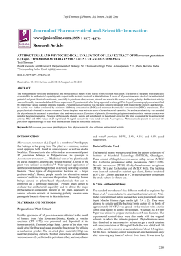 ANTIBACTERIAL and PHYTOCHEMICAL EVALUATION of LEAF EXTRACT of Microsorum Punctatum (L.) Copel