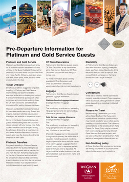 Pre-Departure Information for Platinum and Gold Service Guests