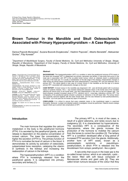 Brown Tumour in the Mandible and Skull Osteosclerosis Associated with Primary Hyperparathyroidism – a Case Report