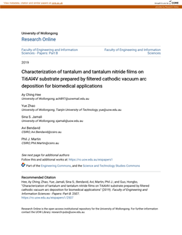 Characterization of Tantalum and Tantalum Nitride Films on Ti6al4v Substrate Prepared by Filtered Cathodic Vacuum Arc Deposition for Biomedical Applications