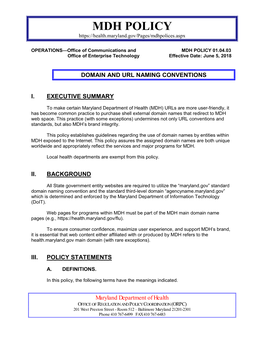 Domain and URL Naming Convention Policy