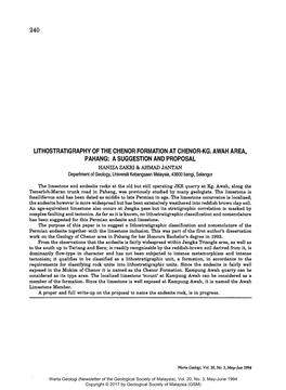 Lithostratigraphy of the Chenor Formation at Chenor-Kg. Awah