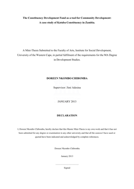 The Constituency Development Fund As a Tool for Community Development: a Case Study of Katuba Constituency in Zambia