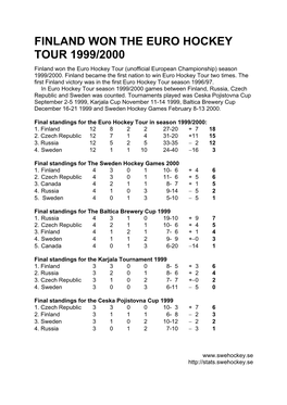 Finland Won the Euro Hockey Tour 1999/2000