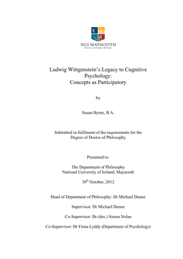 Ludwig Wittgenstein's Legacy to Cognitive Psychology