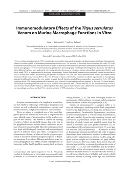 Immunomodulatory Effects of the Tityus Serrulatus Venom on Murine Macrophage Functions in Vitro