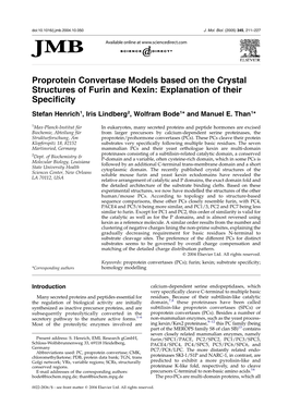 Proprotein Convertase Models Based on the Crystal Structures of Furin and Kexin: Explanation of Their Speciﬁcity