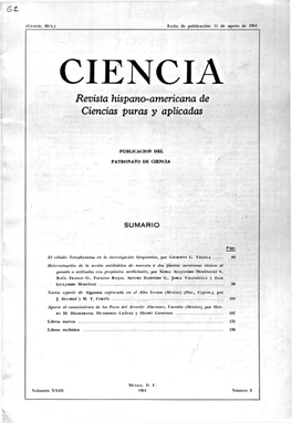 Ciencia, Méx.) Fecha De Publicación: 13 De CIENCIA