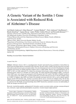 A Genetic Variant of the Sortilin 1 Gene Is Associated with Reduced Risk of Alzheimer’S Disease