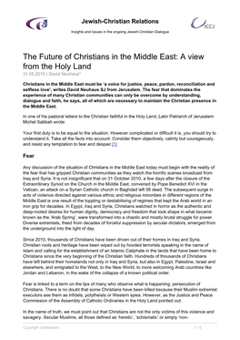 The Future of Christians in the Middle East: a View from the Holy Land 31.05.2015 | David Neuhaus*