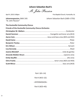 St. John Passion April 4, 2015 3:00Pm First Baptist Church, Huntsville, AL