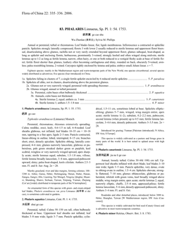 Flora of China 22: 335–336. 2006. 83. PHALARIS Linnaeus, Sp. Pl. 1: 54