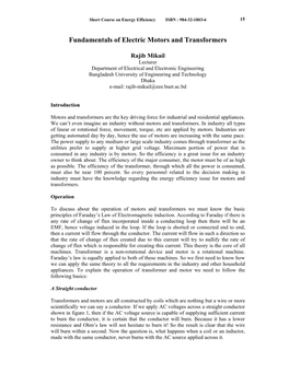 Fundamentals of Electric Motors and Transformers