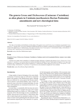 The Genera Cereus and Trichocereus (Cactaceae: Cactoideae) As Alien Plants in Catalonia (Northeastern Iberian Peninsula): Amendments and New Chorological Data