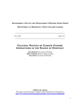 The Cultural Politics of Climate Change: Interactions in the Spaces of Everyday (Mass Media, Celebrities, Ngos and S