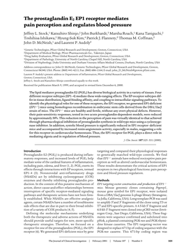 The Prostaglandin E2 EP1 Receptor Mediates Pain Perception and Regulates Blood Pressure