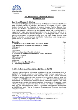 Air Ambulances - Research Briefing November 2009