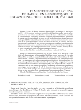 El Musteriense De La Cueva De Harregi En Aussurucq, Soule Excavaciones: Pierre Boucher, 19541960