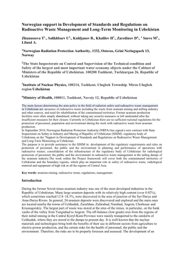 Norwegian Support in Development of Standards and Regulations on Radioactive Waste Management and Long-Term Monitoring in Uzbekistan