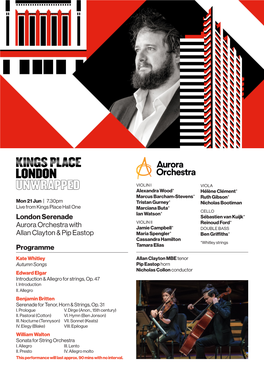 London Serenade Aurora Orchestra with Allan Clayton & Pip Eastop