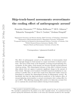 Ship-Track-Based Assessments Overestimate the Cooling Effect of Anthropogenic Aerosol Arxiv:2005.14159V1 [Physics.Ao-Ph] 28 Ma