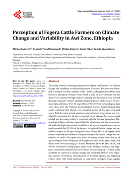 Perception of Fogera Cattle Farmers on Climate Change and Variability in Awi Zone, Ethiopia