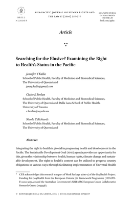 Examining the Right to Health's Status in the Pacific