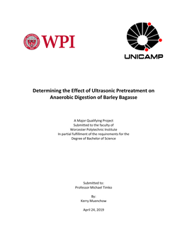 Determining the Effect of Ultrasonic Pretreatment on Anaerobic Digestion of Barley Bagasse