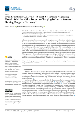 Interdisciplinary Analysis of Social Acceptance Regarding Electric Vehicles with a Focus on Charging Infrastructure and Driving Range in Germany †