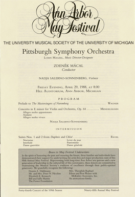 Pittsburgh Symphony Orchestra LORIN MAAZEL, Music Director-Designate