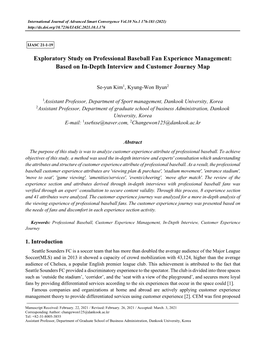 Exploratory Study on Professional Baseball Fan Experience Management: Based on In-Depth Interview and Customer Journey Map