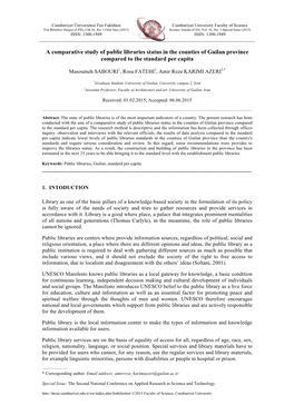 A Comparative Study of Public Libraries Status in the Counties of Guilan Province Compared to the Standard Per Capita