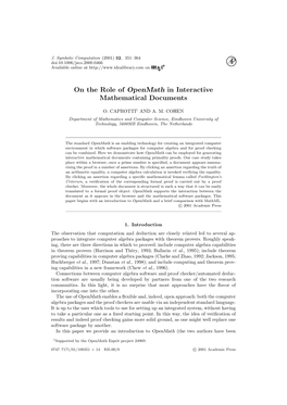 On the Role of Openmath in Interactive Mathematical Documents