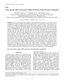 Note Tissuespeci€C Mrna Expression Pro€Les of Human Nuclear Receptor Subfamilies