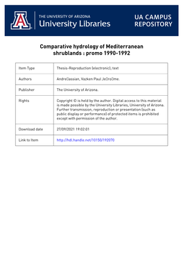 MEDITERRANEAN SHRUBLANDS by a Thesis Submitted to The
