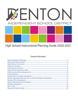 High School Instructional Planning Guide 2020-2021