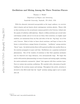 Oscillation and Mixing Among the Three Neutrino Flavors