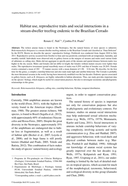 Habitat Use, Reproductive Traits and Social Interactions in a Stream-Dweller Treefrog Endemic to the Brazilian Cerrado